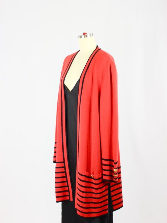 Vintage 00's MEDICI by Gill Harvey Red Acrylic Wool Knit Long Cardigan, Size 14 - Picture 4 of 13
